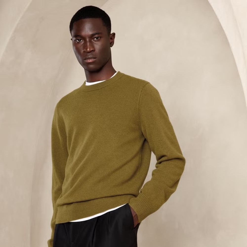 NWT Banana Republic Men's Cashmere Crew Neck Sweater XXL TALL Nettle Leaf Green‎